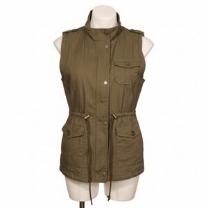 C'Esttoi Womens Dark Army Olive Green Vest With Tan Sherpa Lining Size Small